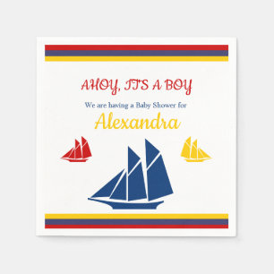 Nautical Sailboat Navy Blue Yellow Red Baby Shower Napkin