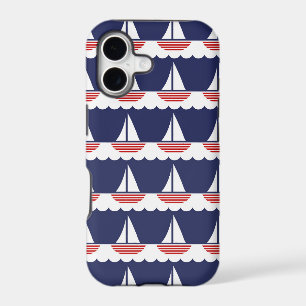 Nautical Sailboat Pattern Navy Blue and Red