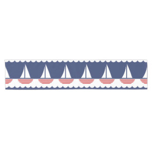 Nautical Sailboat Pattern Navy Blue and Red Short Table Runner
