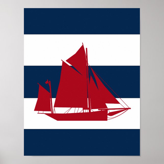 Nautical Sailboat print red, navy and white (Front)