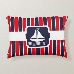 Nautical Sailboat Red   Blue Stripes Pattern Decorative Cushion