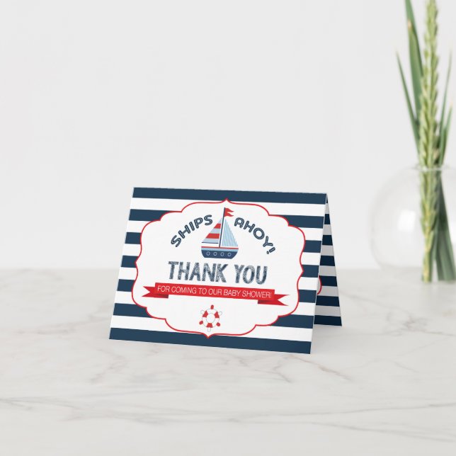 Nautical Sailboat Red Navy Stripe Thank You (Front)