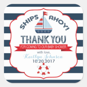 Nautical Sailboat Red Navy Thank You Square Sticker