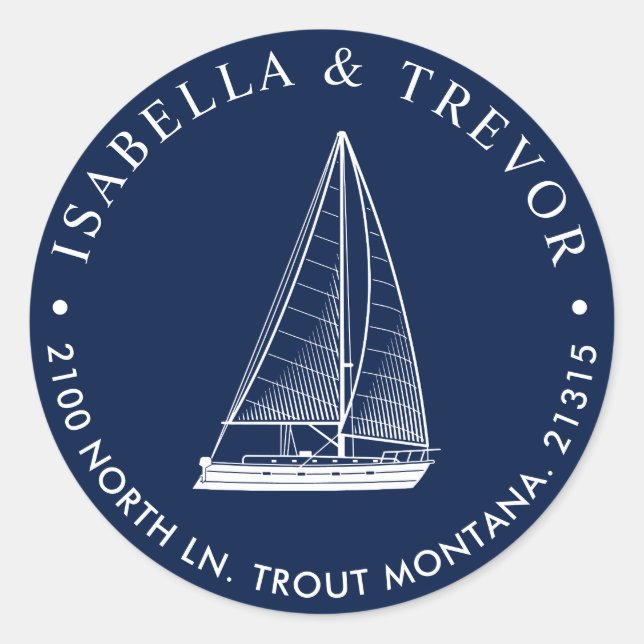 Nautical Sailboat Return Address Classic Round Sticker (Front)