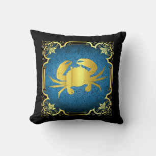 Nautical sailboat rock crab/gold/blue/black cushion