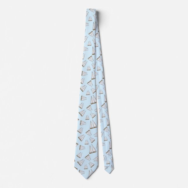 Nautical Sailboat Sailing Adventure Light Blue Tie (Front)