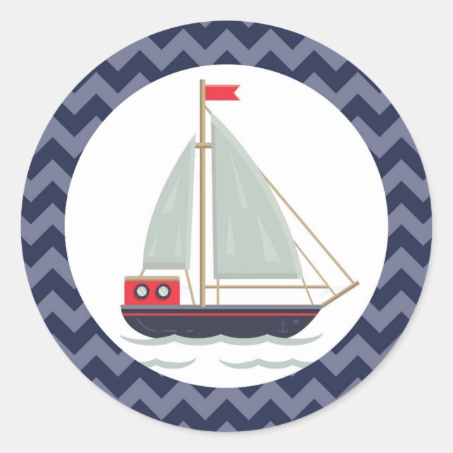 Nautical Sailboat Sailing Boat Baby Shower Party Classic Round Sticker (Front)