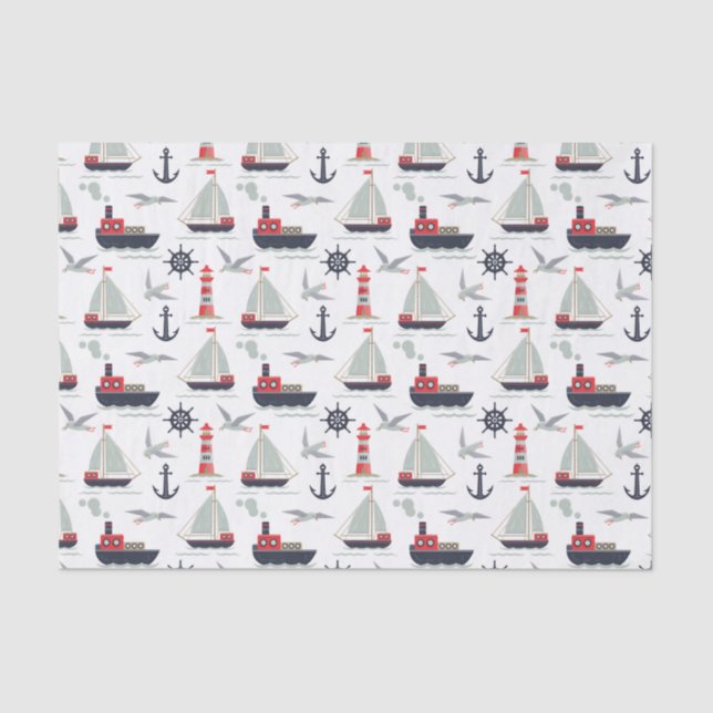 Nautical Sailboat Sailor Baby Boy Shower Party Tissue Paper (Front)