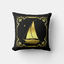 Nautical sailboat silhouette/gold/black square