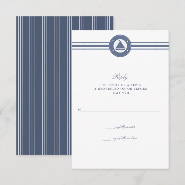 Nautical Sailboat Stripe Blue Wedding RSVP (Front/Back)