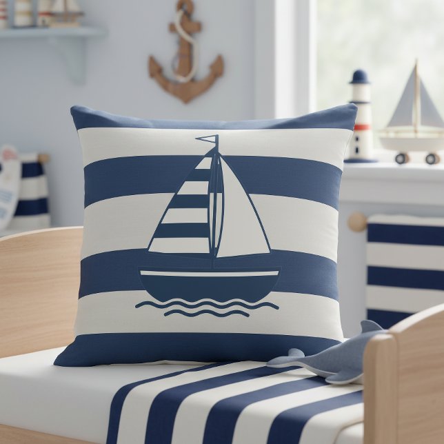 Nautical Sailboat & Stripe Navy White ID1255 Cushion (Creator Uploaded)