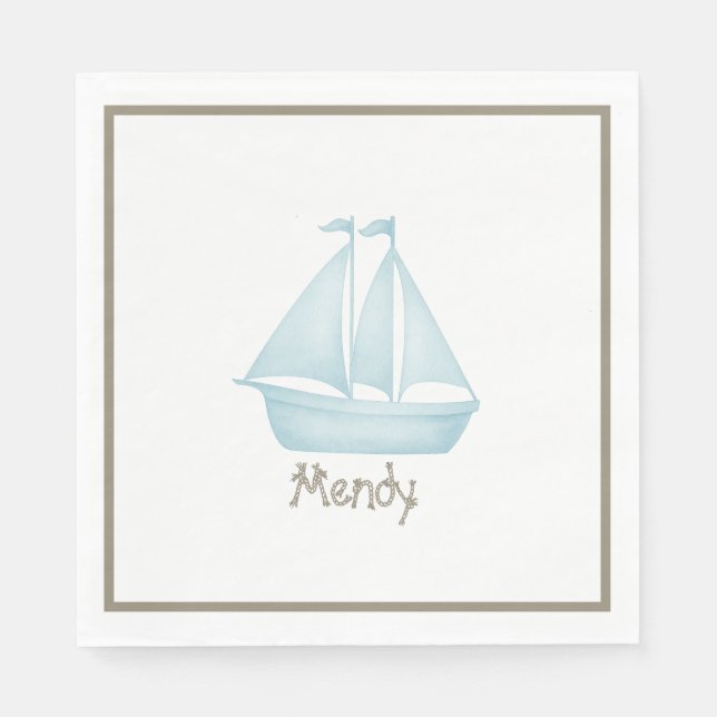 Nautical sailboat upsherin napkin (Front)