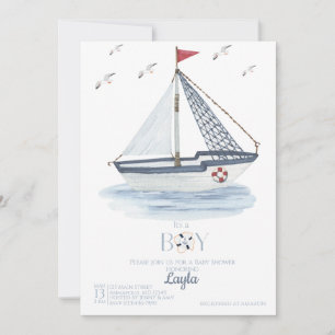 Nautical sailboat watercolor Baby Shower  Invitation