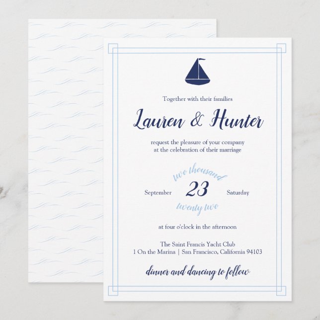 Nautical Sailboat Wedding Invitation (Front/Back)