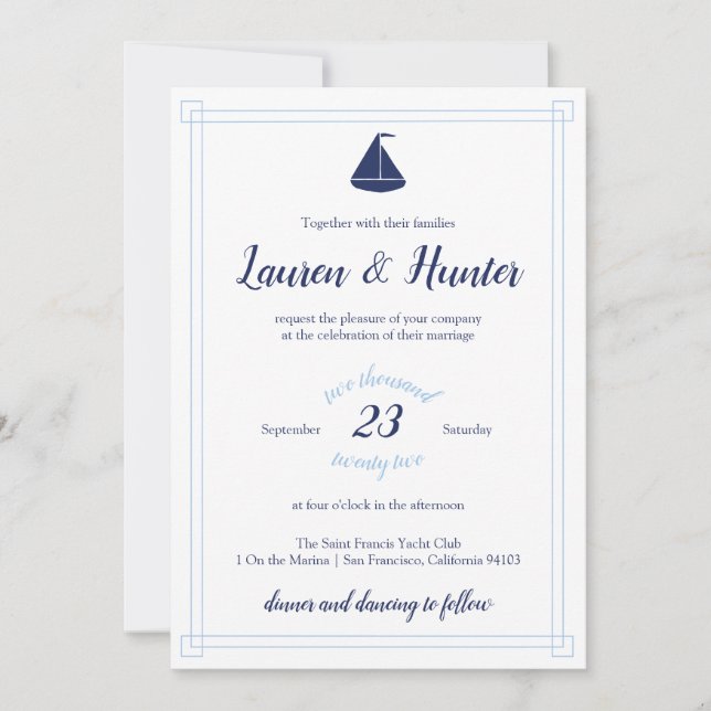Nautical Sailboat Wedding Invitation (Front)