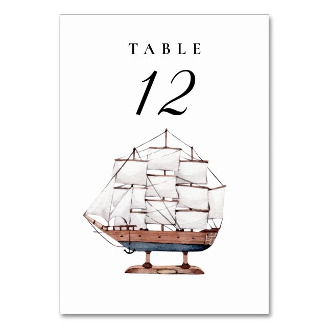Nautical Sailboat Wedding Table Number (Front)