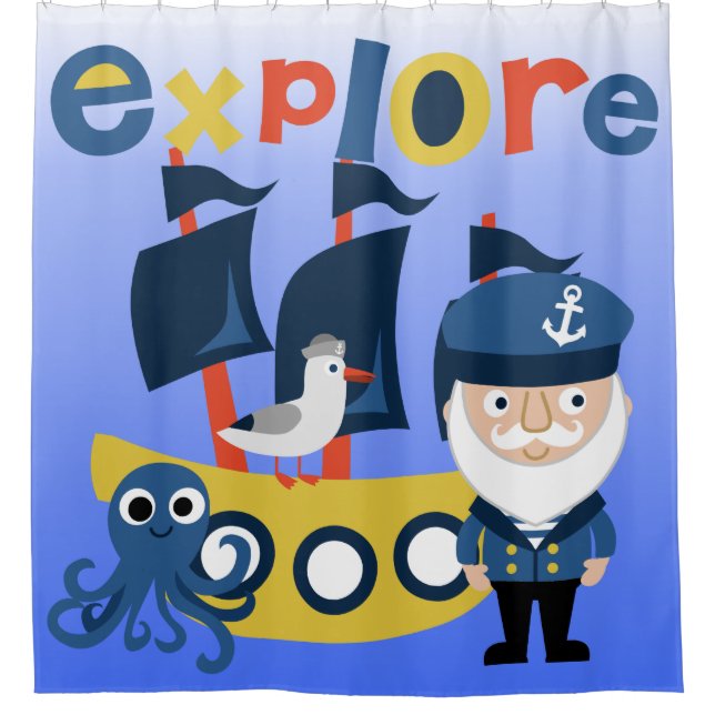 Nautical Sailboat With Captain Shower Curtain (Front)