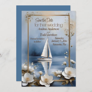 Nautical sailboat with flower frame wedding save the date