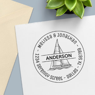 Nautical Sailboat Yacht Round Family Address Self-inking Stamp