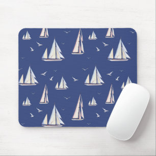 Nautical Sailboats and Seagulls Mouse Mat