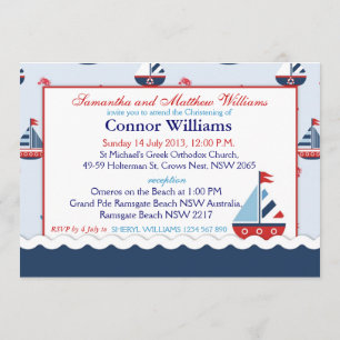 Nautical Sailboats Baptism Invitation