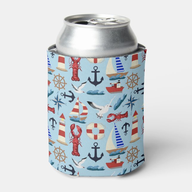 Nautical Sailboats Can Cooler (Can Front)