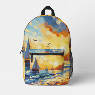 Nautical Sailboats Sunset Tropical Beach Printed Backpack