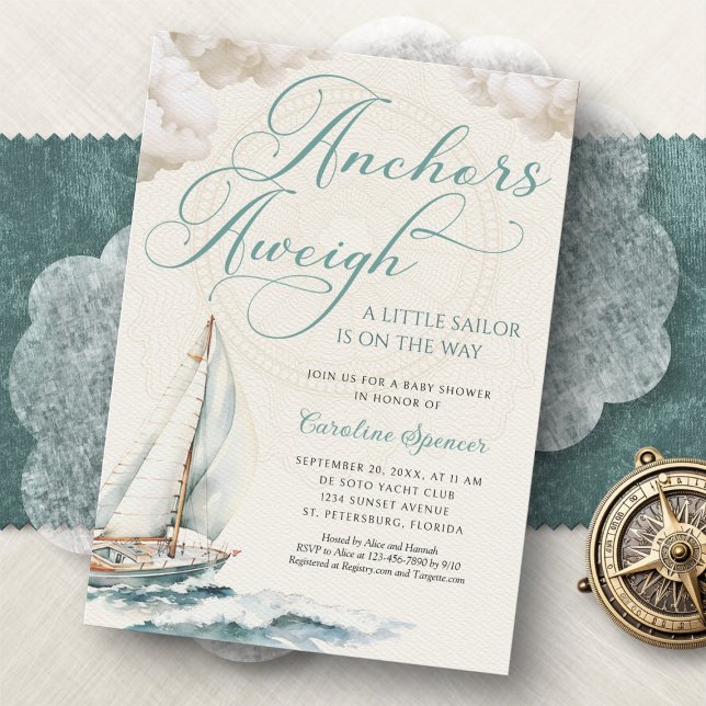 Nautical Sailing Anchor Aweigh Baby Shower Invitation (Creator Uploaded)
