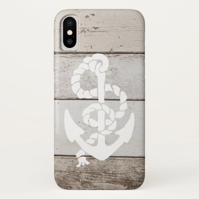 Nautical Sailing Anchor On Faux Wood -printed flat Case-Mate iPhone Case (Back)
