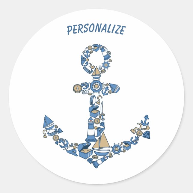Nautical Sailing Boat Anchor Unusual Lighthouse Classic Round Sticker (Front)