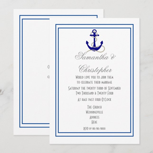 Nautical sailing boat anchor wedding invitation (Front/Back)