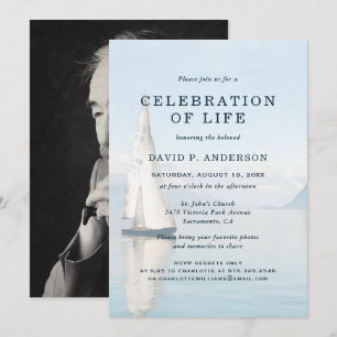 Nautical Sailing Boat Photo Celebration of Life Invitation