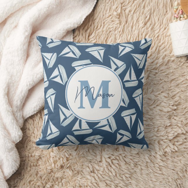 Nautical Sailing Boats | Custom Name & Monogram Cushion (Blanket)