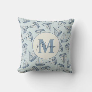 Nautical Sailing Boats Custom Name & Monogram Cushion