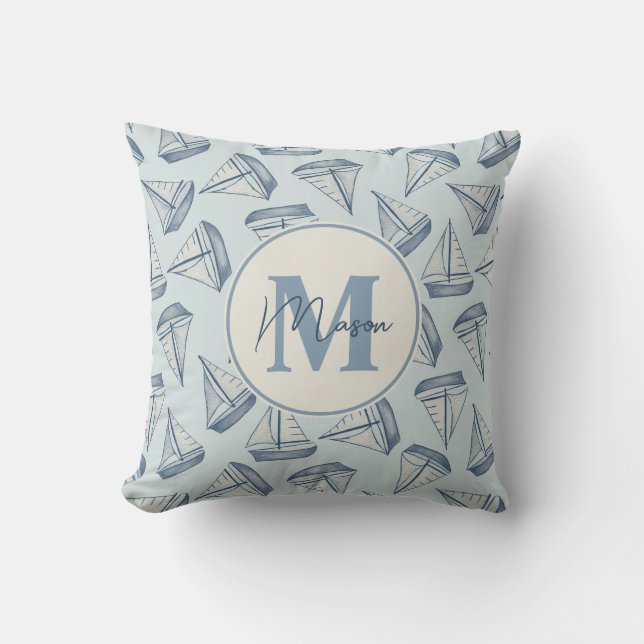 Nautical Sailing Boats | Custom Name & Monogram Cushion (Front)