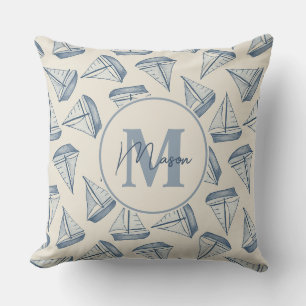Nautical Sailing Boats Custom Name & Monogram Cushion