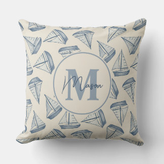 Nautical Sailing Boats | Custom Name & Monogram Cushion