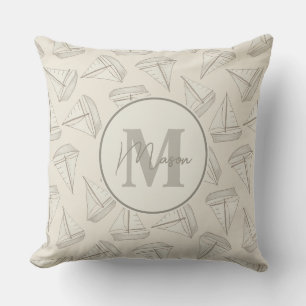 Nautical Sailing Boats Custom Name & Monogram Cushion