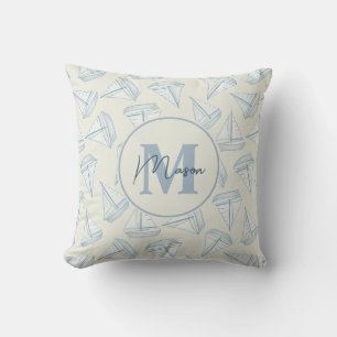 Nautical Sailing Boats Custom Name & Monogram Cushion