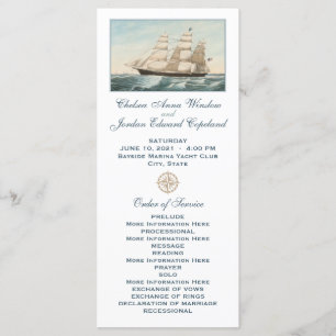 Nautical Sailing Clipper Ship Wedding Program Programme