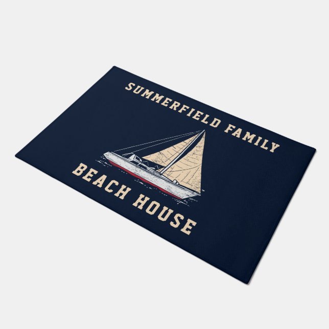 Nautical Sailing Family Beach House Boating Doormat (Angled)