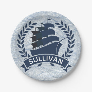 Nautical Sailing Ship   Ocean Waves Personalised Paper Plate