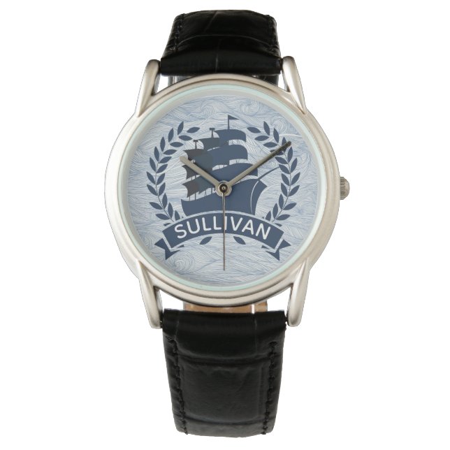 Nautical Sailing Ship | Ocean Waves Personalised Watch (Front)