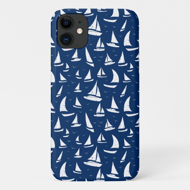 Nautical Sailing Ships Blue White Maritime Print Case-Mate iPhone Case (Back)