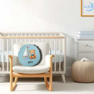 Nautical sailing teddy bear round cushion