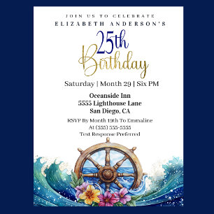 Nautical Sailing Wheel 25th Birthday Invitation