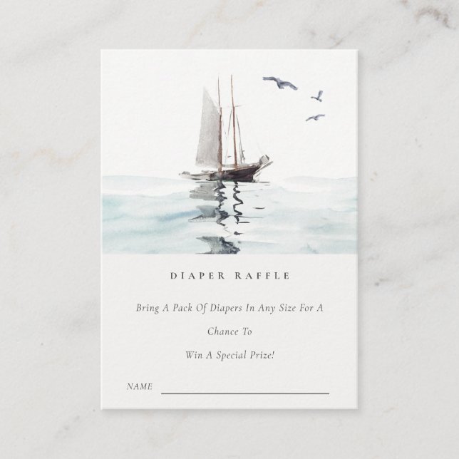 Nautical Sailing Yacht Diaper Raffle Baby Shower Enclosure Card (Front)