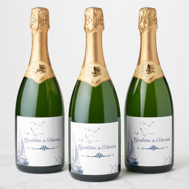 Nautical Sailing Yacht Wedding Sparkling Wine Label (Bottles)