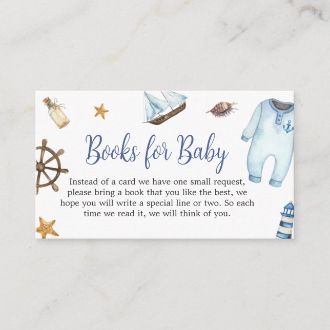 Nautical Sailor Ahoy Baby Shower Books for Baby Enclosure Card (Front)