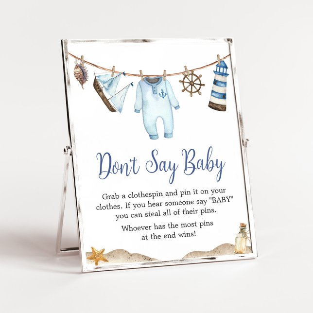 Nautical Sailor Ahoy Baby Shower Don't Say Baby Poster (Nautical Ahoy Baby Shower Don't Say Baby Sign
)